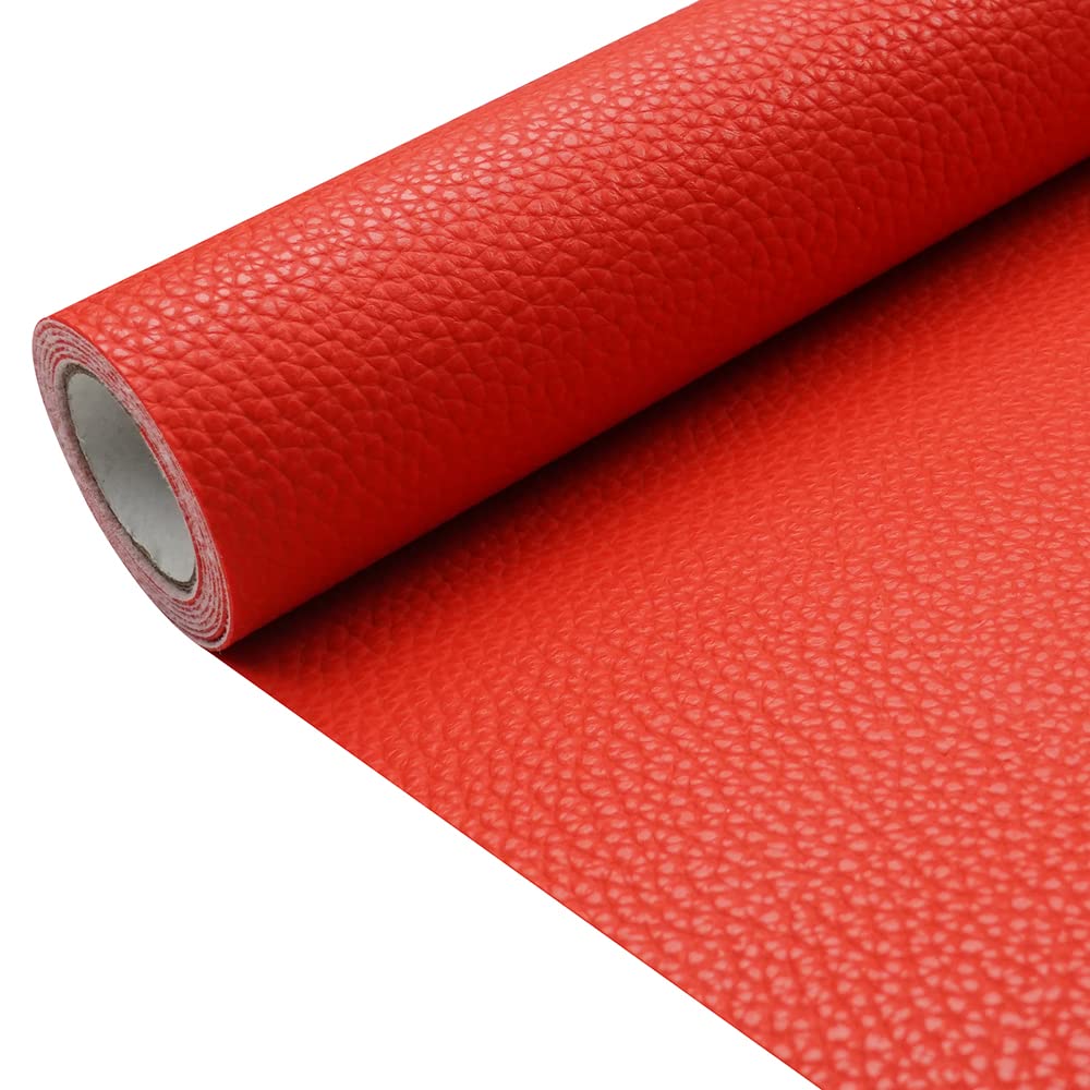Red Litchi Texture PU Fabric Leather 11.8x53.14 Inch（30x135 cm） 1.13mm Thick Faux Synthetic Leather Material for Upholstery Crafts, DIY Sewings, Sofa, Handbag, Earrings, Hair Bows Decorations