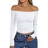Trendy Queen Womens Long Sleeve Off The Shoulder Tops Going Out Cute Basic Y2K Fall Fashion 2026 Outfits Clothes