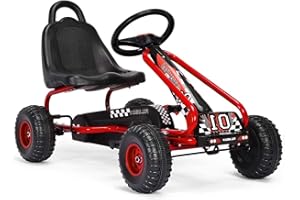 OLAKIDS Kids Ride-On Go Kart, Pedal Powered 4 Wheel Toy Car, Outdoor Indoor Pedal Foot Racer for Boy Girl with 2-Position Adjustable Bucket Seat, Clutch, Manual Brake, Non-Slip Wheels (Gar)