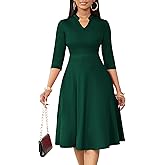 Nmoder Casual Dresses for Women Semi Formal Fit and Flare 3/4 Sleeve A-line Church Work Dress with Pockets