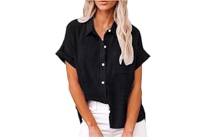 Binmer Womens Cotton Linen Button Down Shirt 2024 Fashion Plus Size Blouse Summer Casual Loose Dressy Short Sleeve Tops S-5XL