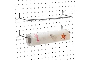 AccEncyc 2 Pack Pegboard Towel Holder Pegboard Hooks for Paper Towels, Kitchen Towels, Stickers, Tapes Great Peg Board Organizer Accessories for Workshop, Garage, Kitchen