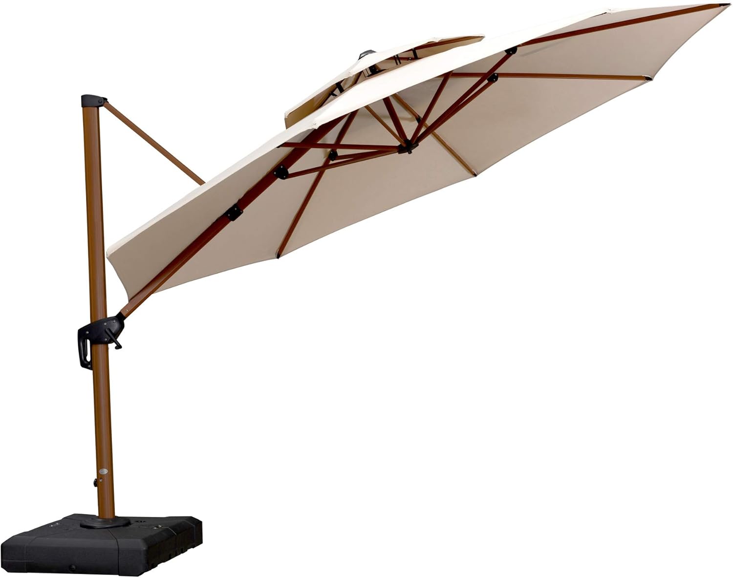 Amazon Com Purple Leaf 12ft Patio Umbrella Outdoor Round Umbrella Large Cantilever Umbrella Windproof Offset Umbrella Heavy Duty Sun Umbrella For Garden Deck Pool Patio Beige Garden Outdoor