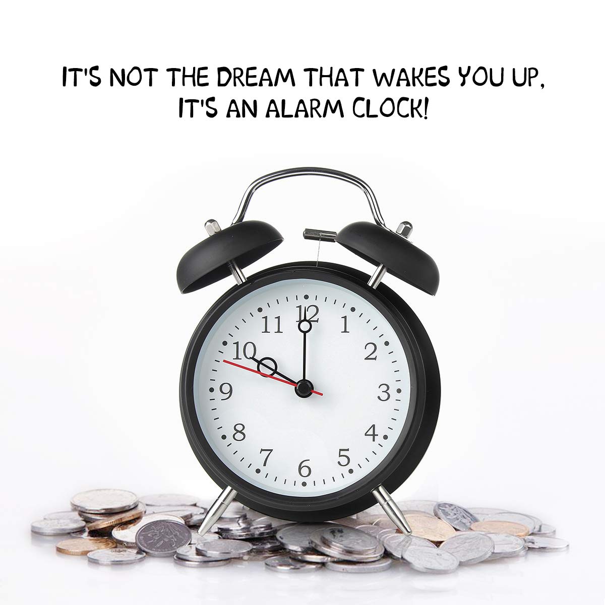 Jeteven lautlos Doppelglockenwecker 17x13x 6cm mit Nachtlicht,Analog Quarzwecker mit lautem Alarm,kein Ticken, geräuschlos (Schwarz)