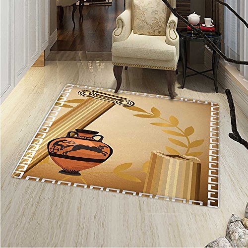 Toga Party Customize Floor mats Home Mat Antique Greek Columns Vase Olive Branch Hellenic Heritage Icons Oriental Floor Carpets 3'x5' Pale Brown Cinnamon White