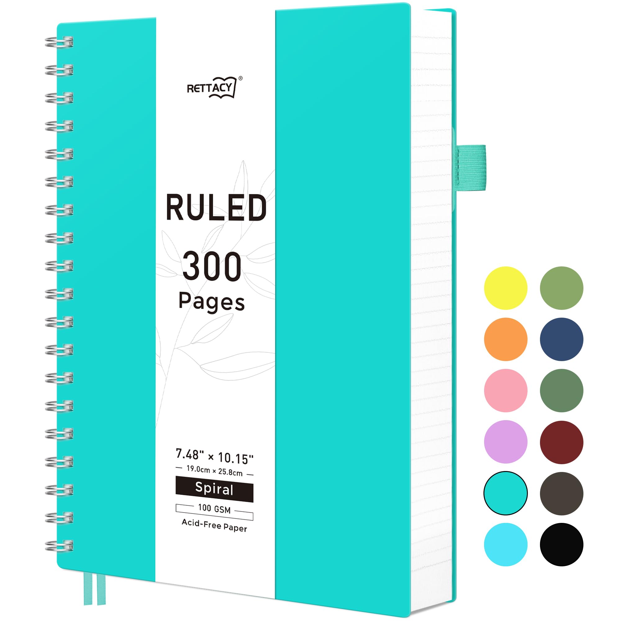 RETTACY B5 Wirebound Notebooks Colorful Spiral Notebooks 150 sheets/300 pages for Writing,100gsm College-Ruled Paper, Flexible Plastic Cover, for Women Men Work Office School,19 x 25 cm - Turquoise