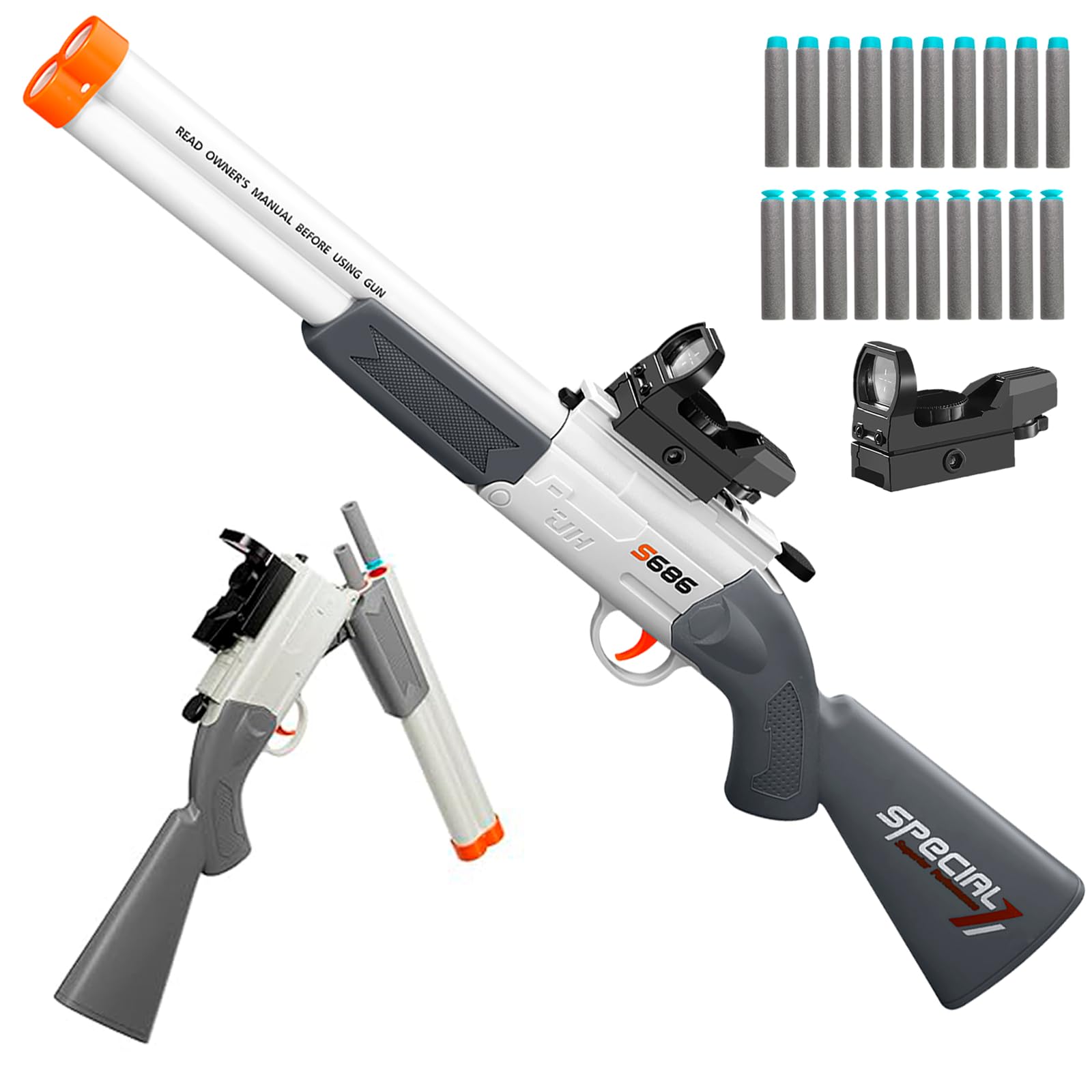 Photo 1 of ***NO FOAM BULLETS***Cool Toy Shotgun Look Real Double barreled Toy Gun with Sight Soft Bullet Realistic Foan Blasters Guns Fake Shooting Game for Ages 8-12 Years Old.***NO FOAM BULLETS***