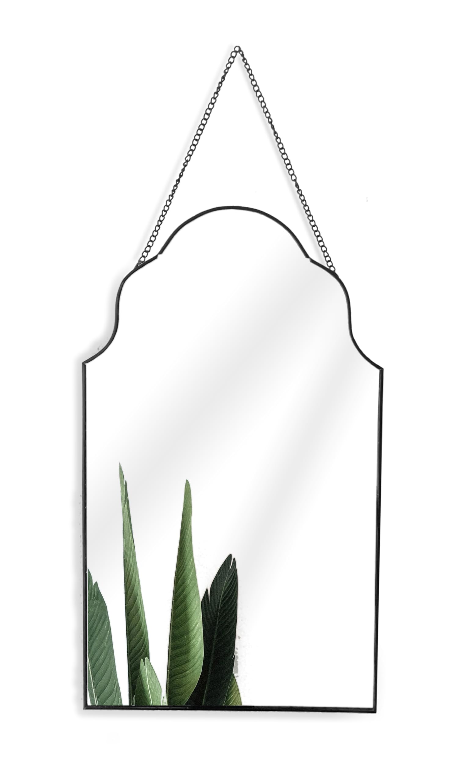 GreyZouq Decorative arched wall mirror, Metal Frame Wall Mounted Mirror With Chain for Home Decor, Bedroom Wall Mirror In Black Rim with chain (Black)