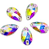 DONGZHOU Sew On Rhinestone AB Faceted Drop Shape Sewing Beads Crystal Sew Flat-Back Glass Rhinestones Crystal Gems Dress Accessories for Costume, Clothes, Garments, DIY Crafts 25 * 16