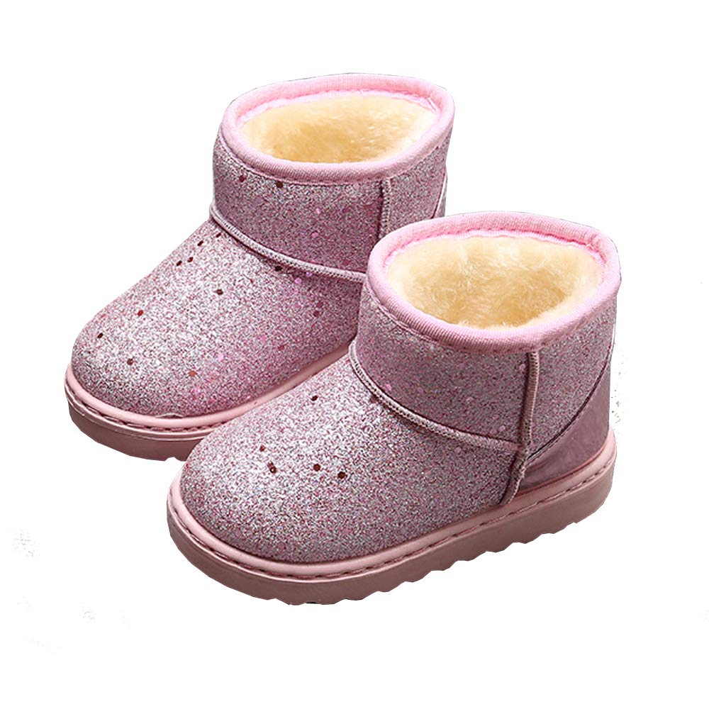 Toddler/Little Kid SOFMUO Boys Girls Plush Hiking Snow Boots Sparkly
