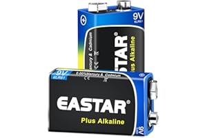 EASTAR BTS 9V Batteries 2-Pack, Alkaline 9 Volt Battery with Long-Lasting Power, 10-Year Shelf Life 6LR61 Square Battery for Smoke Detectors, Household & Office Devices