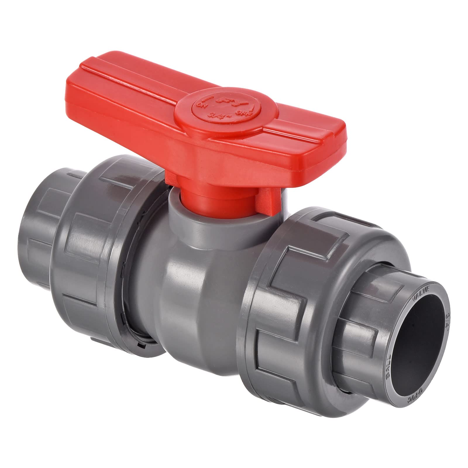 PATIKIL 25mm ID Double Union Ball Valve, 1 Pack PVC Socket Type Shut-Off Valve Switch for Water Flow Control, Gray