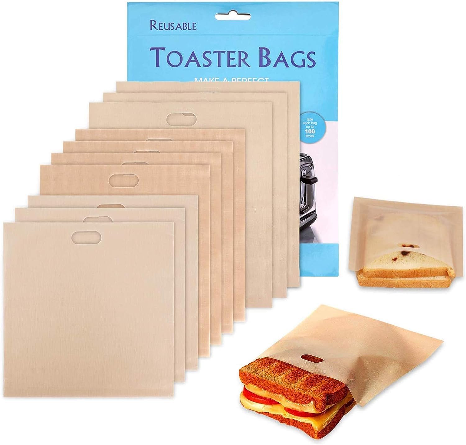 Photo 1 of 10 Toaster Bags Reusable grilled cheese bags Non Stick Toaster Bag for Sandwiches, Chicken, Nuggets, Panini and Garlic Toasts