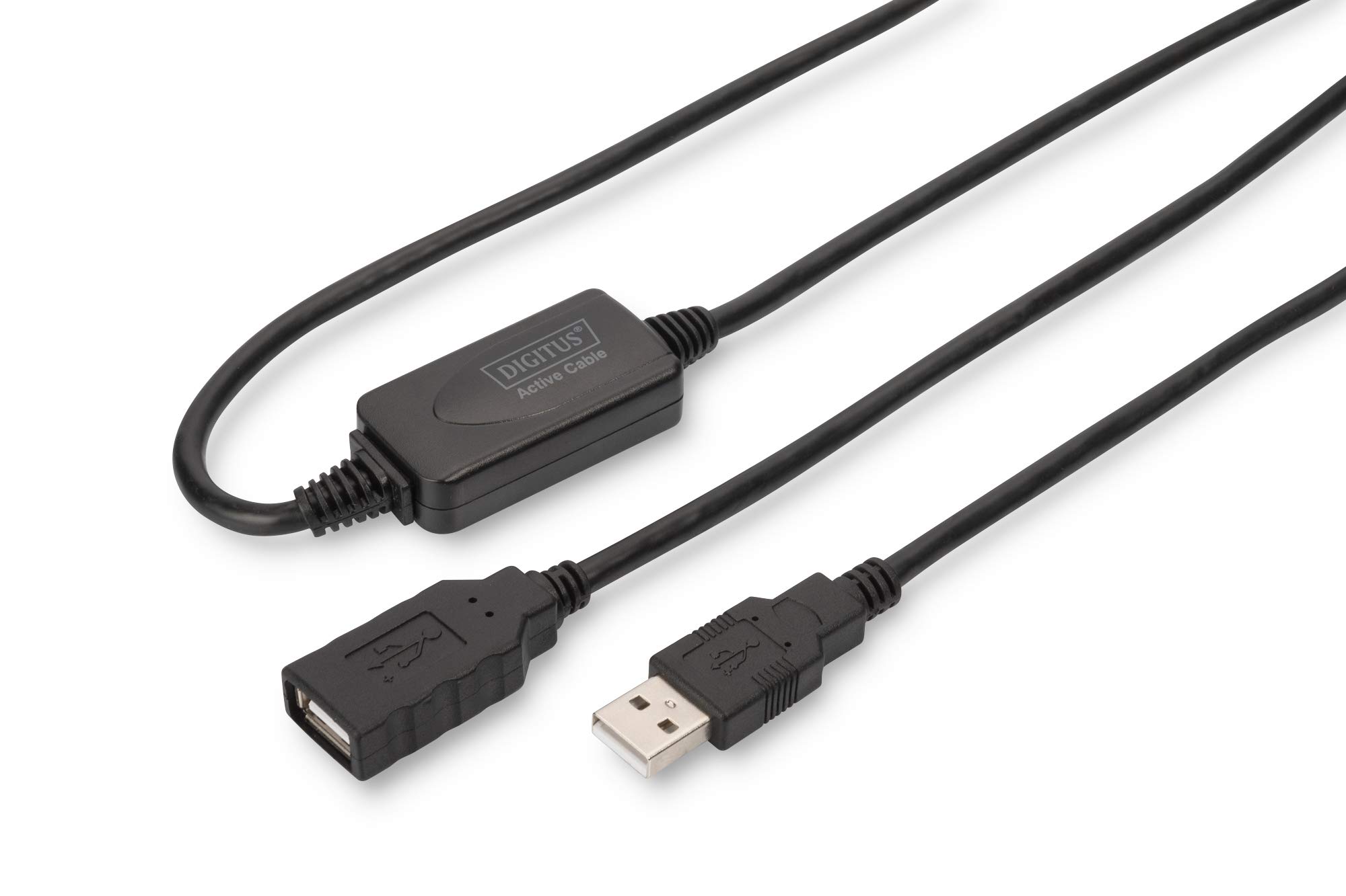 DIGITUS Active USB 2.0 extension cable - Repeater cable - USB A male to female - 15 m - 480 Mbit/s - Plug & Play - Power supply via USB - Black — image 1