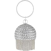 CORIOS Women’s Round Ball Evening Bag Crystal Tassel Clutch Purse Sparkly Rhinestone Shoulder Bag Bridal Wedding Purse