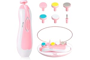 Qunlions life Baby Nail Trimmer File with Light - Safe Electric Nail Clippers Kit for Newborn Infant Toddler Kids Toes and Fingernails - Care, Polish and Trim - Battery Operated (AA), Pink