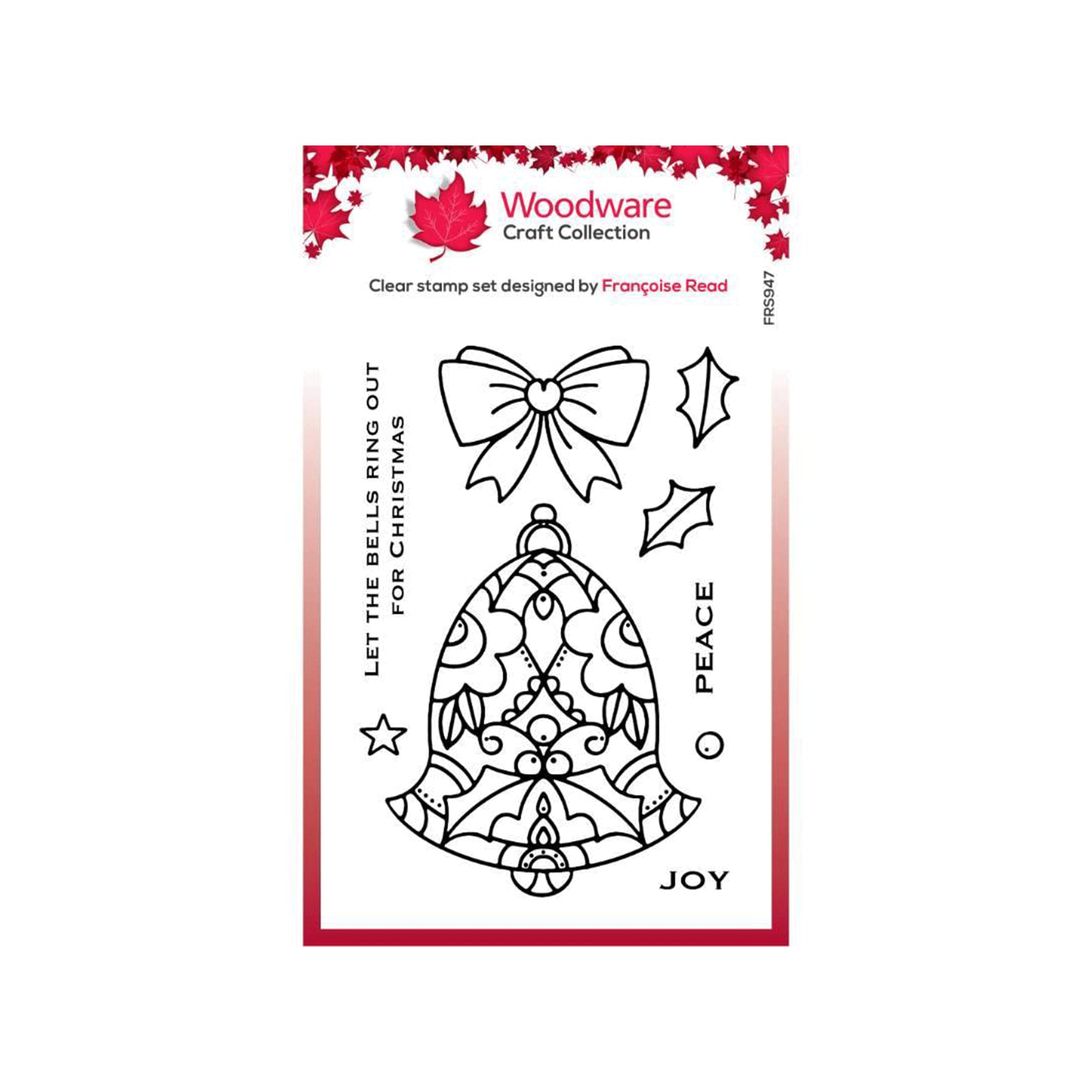 Woodware - Francoise Collection Christmas Bell Stamp Set - 6 x 4 Inches - Transparent - Rubber - Rectangular