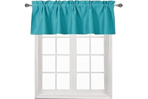 DWCN Blackout Valance Rod Pocket Room Darkening Window Valance Curtains 42 x 18 inch Long for Living Room Bathroom Cafe Laundry Basement, 1 Panel, Turquoise
