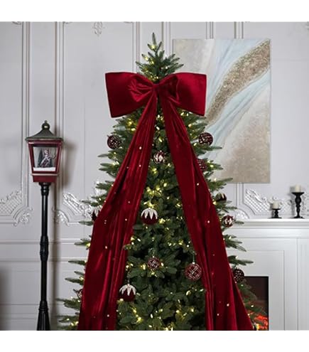 Nœud De Sapin Extra Large En Velours Rouge 61x259 Cm | Décoration Noël Mur Couronne
