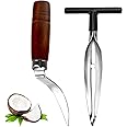 2 PCS Coconut Opener Tool Set Coconut Meat Remover Stainless Steel Coconut Opener Scraper Knife Coconut Punch Tool with Durable Non-Slip Wooden Handle Scraper