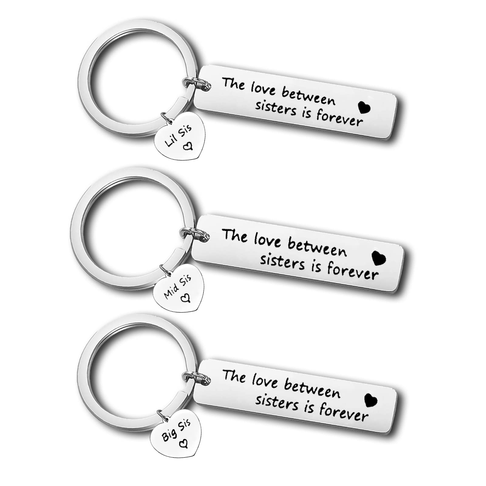 Sister Keyrings Set for 3 Sisters Gifts The Love Between Sisters is Forever Keychain for Big Sis Mid Sis Lil Sis Sister Jewelry Gift Christmas Birthday Gift for Sister Friends Friendship Teens Girls