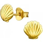 Sea Shell 925 Sterling Silver Stud Earrings, Gold-Plated, Ultra-Tiny Beach Minimalist Jewelry