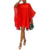 Cupitool Women Formal Batwing Sleeve Mini Dress Casual Loose Fit Cold Shoulder Ruffle Hem Summer Dresses