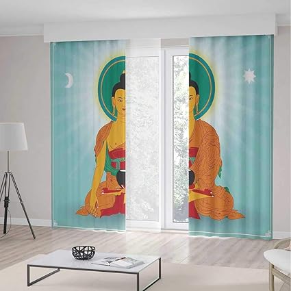 Amazon Com Window Curtains Tt01 Dharma Wheel Decor Living Room