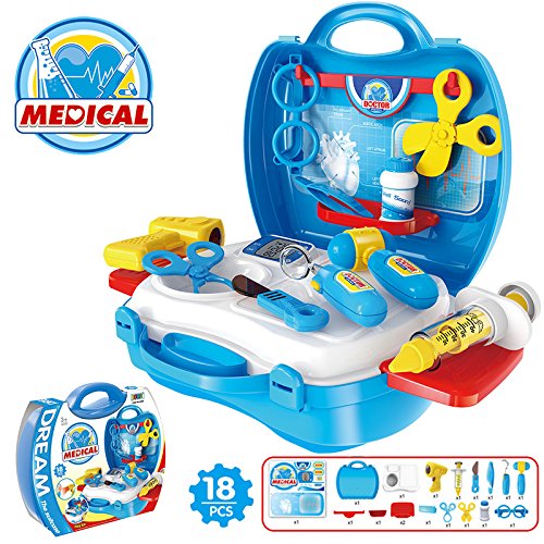 Doctor Medical Kits Pretend Play Medical Toys Set with Carry Case for Kids ，Boys ，Girls (Medical Kit (18pcs))