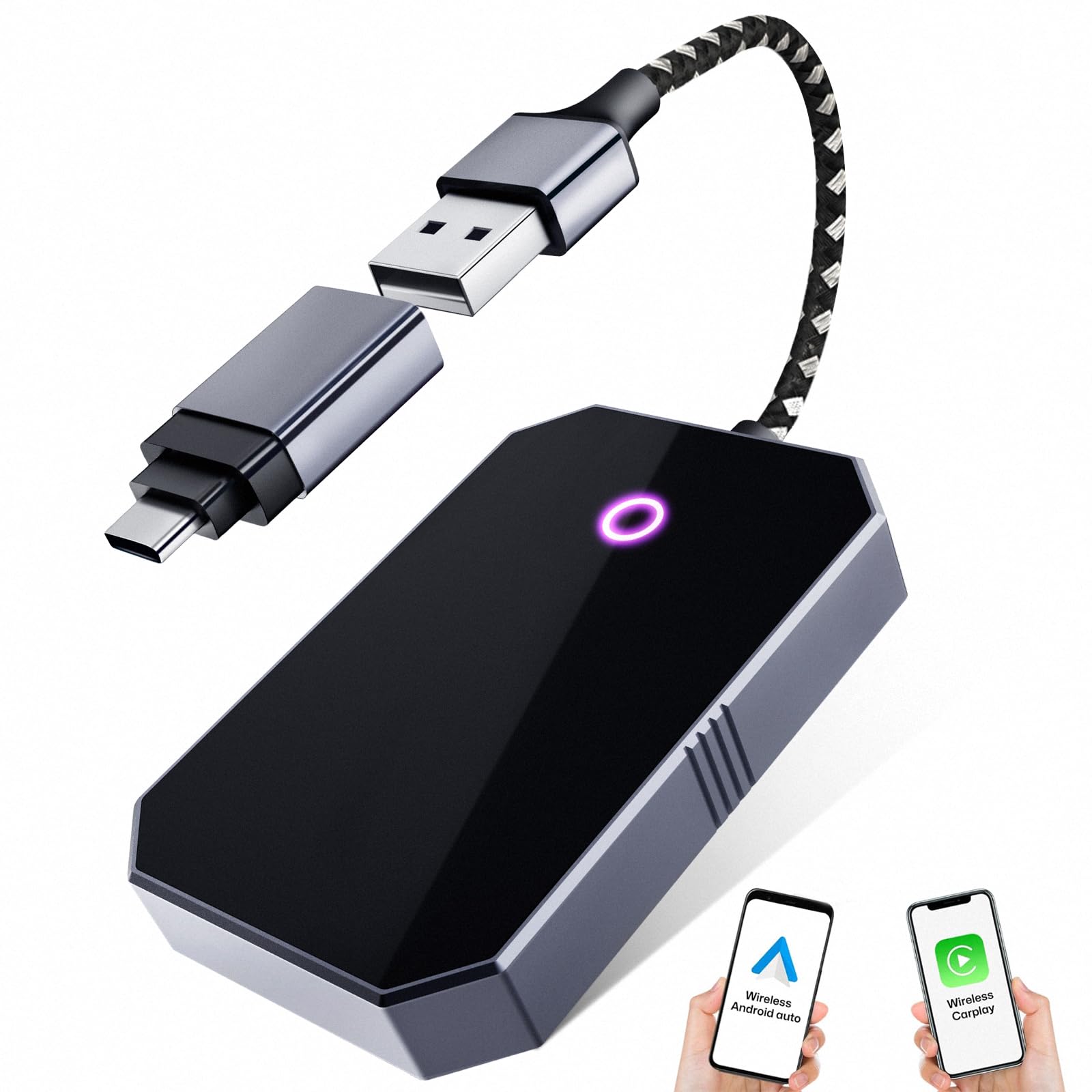 GOQELK 2-in-1 CarPlay & Android Auto Wireless Adapter, Supports Online Update, Plug & Play, Wired to Wireless, For iOS/Android