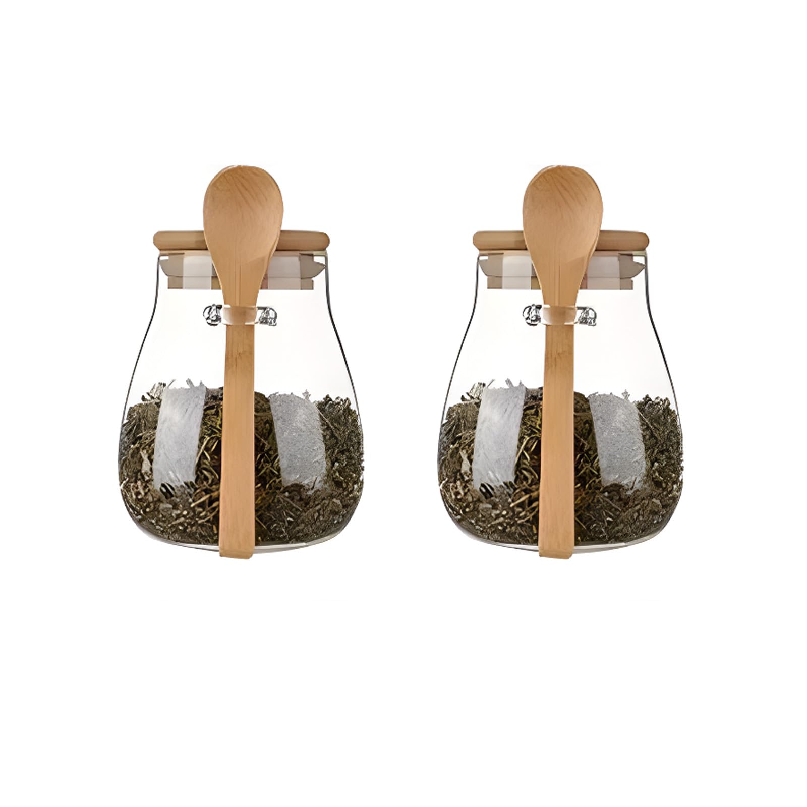 View 1 of ***MISSING ONE*** DNIENKGE Airtight glass jar storage container with bamboo lid Set of 2, wide mouth, leak-proof, With a spoon, can be used for coffee beans, tea leaves, grains, dried fruits, etc (Small)