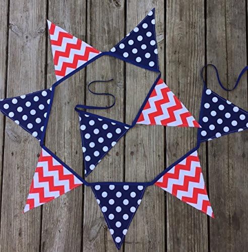 Chevron Polka Dot Patriotic Fabric Banner Bunting