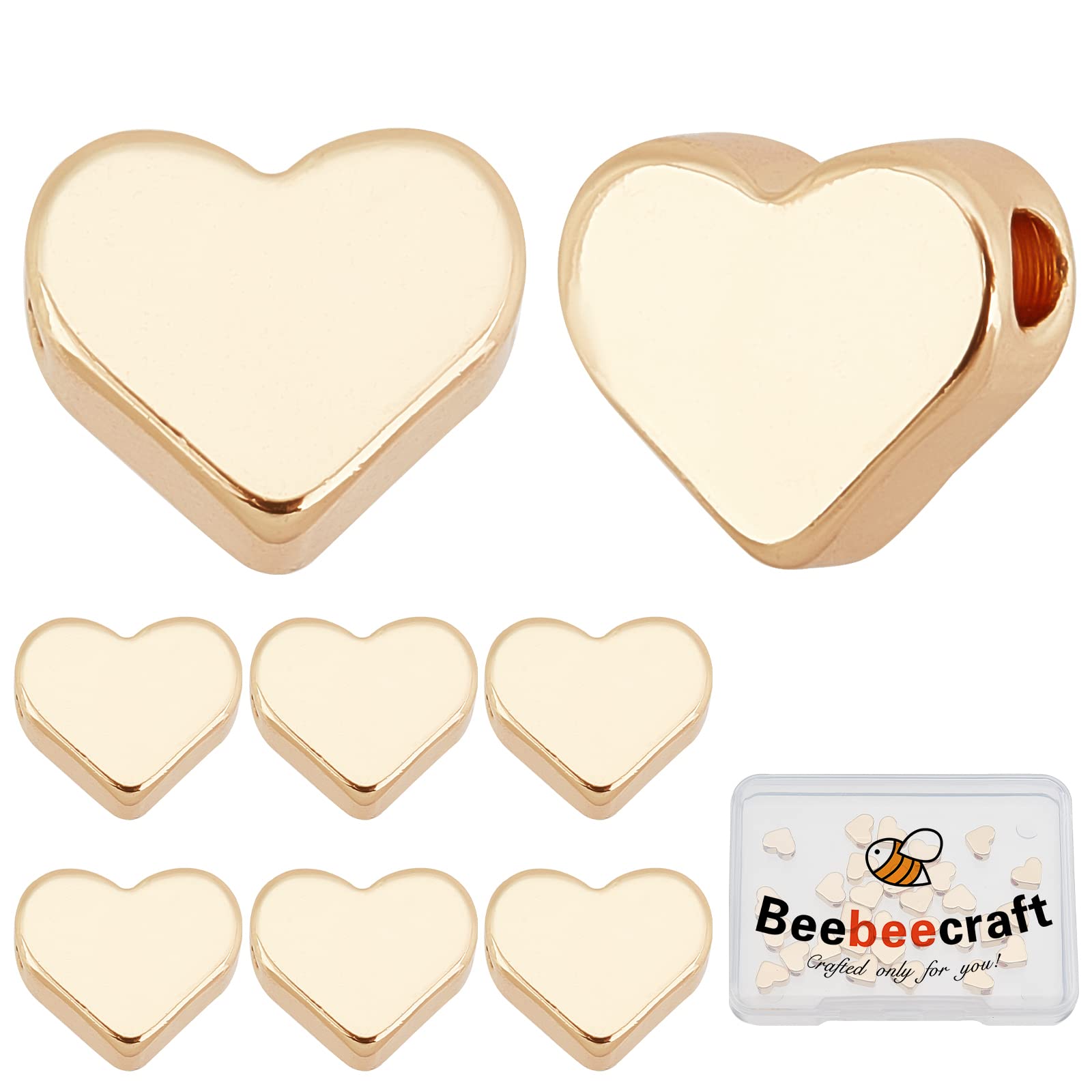 Beebeecraft 30Pcs/Box Heart Shape Spacer Beads 18K Gold Plated Heart Valentine Spacer Beads Small Hole Metal Loose Beads for DIY Jewellery Making Wedding Valentine Mother's Day (Hole: 1mm)