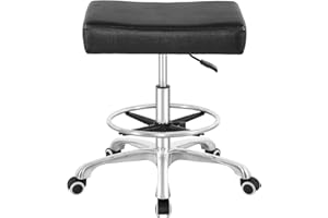 Nazalus Rolling Swivel Stool Height Adjustable with Wheels Heavy Duty for Office Home Desk Counter Salon (Black) (Black, with Footrest)
