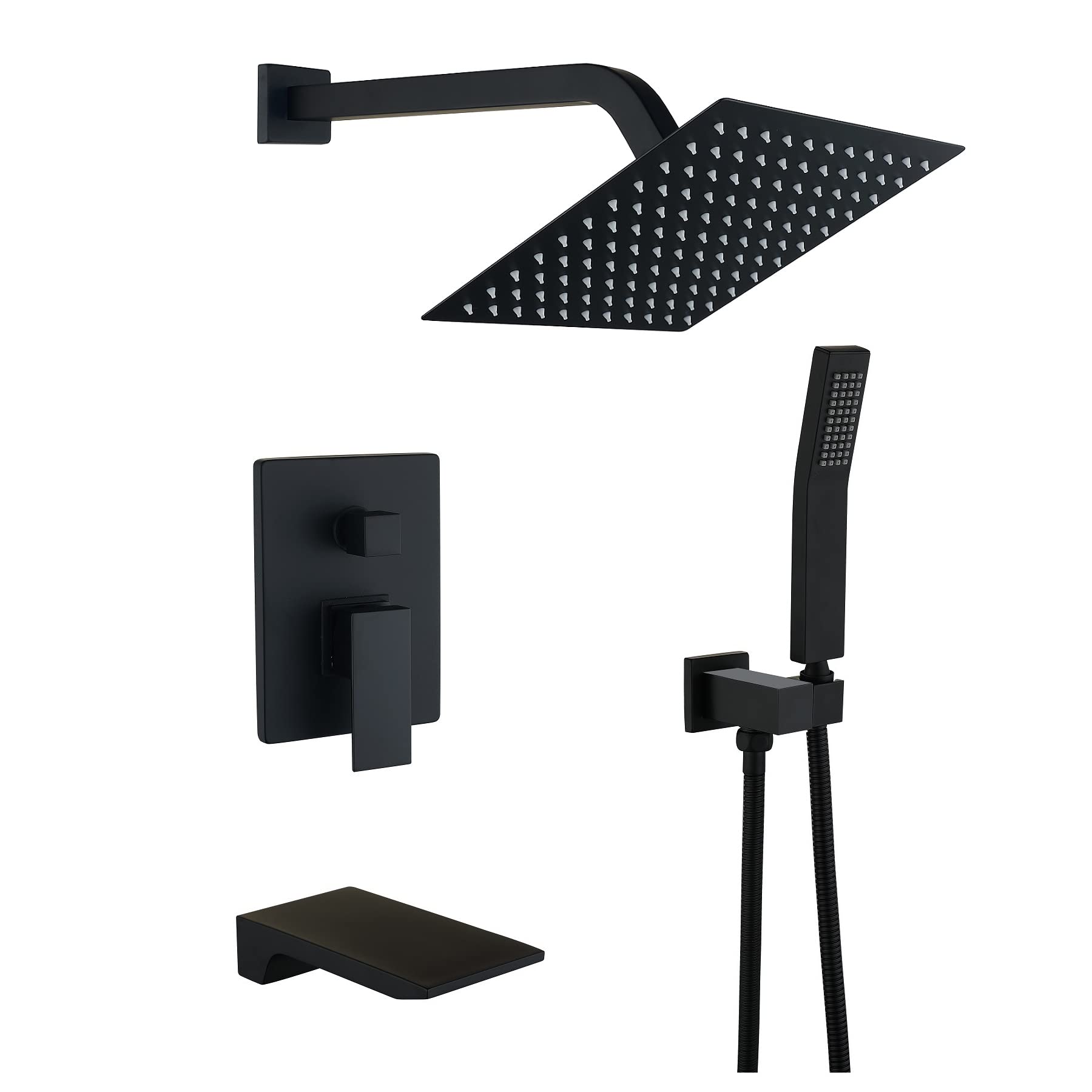 Photo 1 of **Parts Only** Bathtub Shower System Matte Black Shower and Tub Faucet set with 10 inch Rian Shower Head and Handheld Spray Mix Shower Combo,including Rough-in valve and Shower Trim Kit