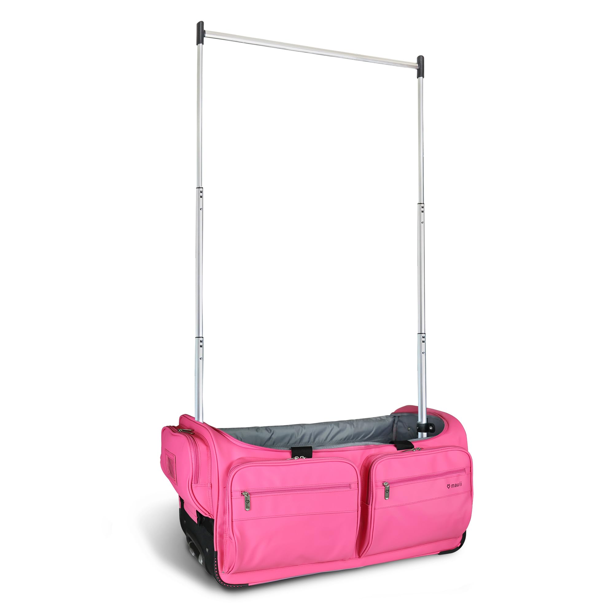 Photo 1 of Mavii Dance Bag with Garment Rack, 28 Inch Rolling Duffel, Ideal for Competitions & Travel, Water-resistant/Wipe-clean Fabric, Lightweight Aluminum Rack, Wheeled Upright Luggage, Hot Pink