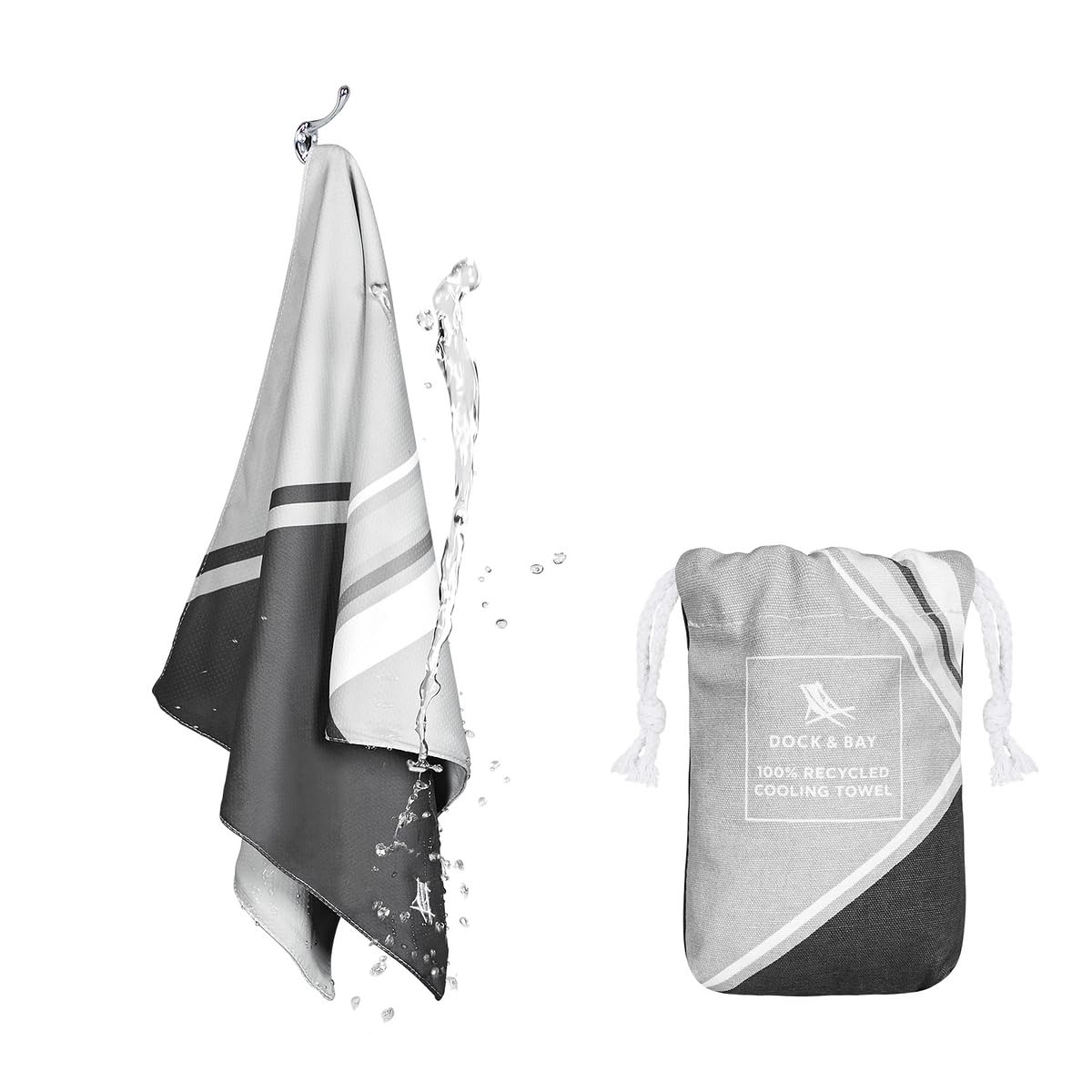 Dock & Bay QuickCool Cooling Towel - For Workouts & Sports - Cools to 15°C - Includes Bag - 25" x 12"/ 63x29cm - Go Faster - Pace Grey