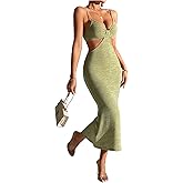 SOLY HUX Women's Open Back Going Out Dresses Cut Out Cami Spaghetti Strap Backless Midi Bodycon Dress