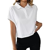 LilyCoco Womens Collared Shirt Cap Sleeve Summer Button Polo Crop Tops