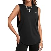 Remidoo Women's Open Side Tank Top Sleeveless Workout Shirt Curved Hem Athletic Tops