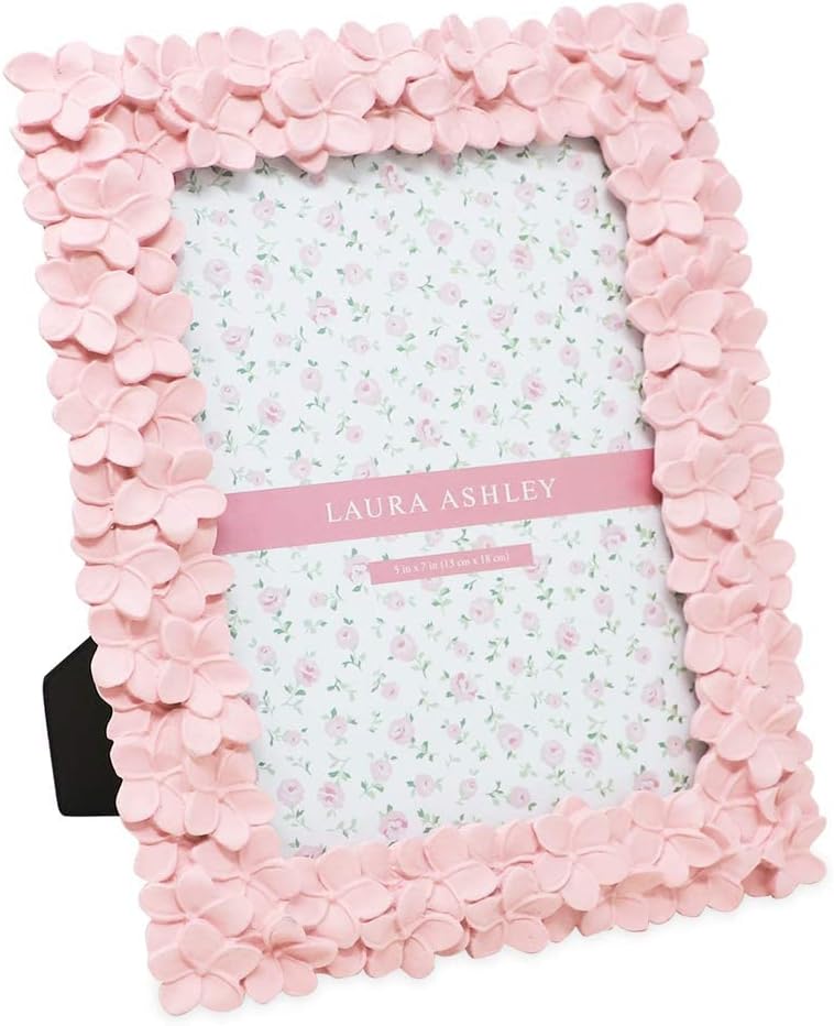 Photo Albums, Frames & Accessories - Laura Ashley 5x7 Pink Flower Textured Hand-Crafted Resin Picture Frame with Easel & Hook for Tabletop & Wall Display, Decorative Floral Design Home Décor, Photo Gallery, Art, More (5x7, Pink)
