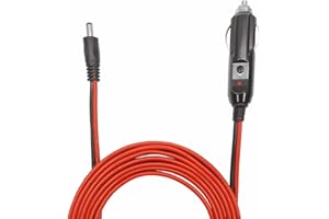 AEISVIK DC 5.5 x 2.1mm Connector Car Charger Power Supply Cord 10ft - 12v 24v Cigarette Lighter Male Plug with LED Light 16AWG Wire 15A Fuse for Portable DVD Player, Car, Camera