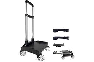 HAPBOBY Backpack Trolley Wheeled Cart, Foldable Aluminium Alloy Hand Truck with Edge Guard Base, 4 Spinner Wheels, Luggage Cart with Luggage Strap for Teenagers, Adults, School,Luggage Trolley for Travel