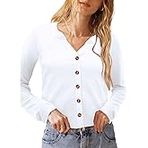 Dookttker Women Button Down Tops V Neck Long Sleeve Casual Dressy Shirts Soft Comfy Blouses Fall Clothes Fashion Outfits