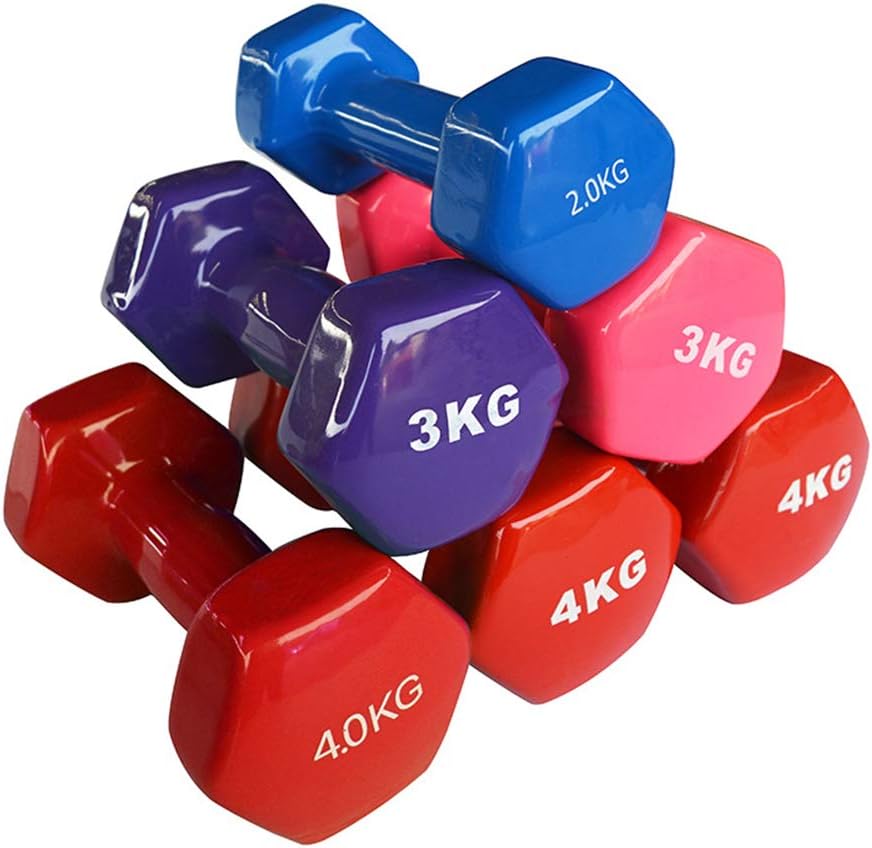 FAFAFA 1 Pair of Dumbbells Deluxe Eco-friendly PVC Coated Hand Weights All-Purpose Color Coded Dumbbell for Strength Training,Purple,2.5kg*2
