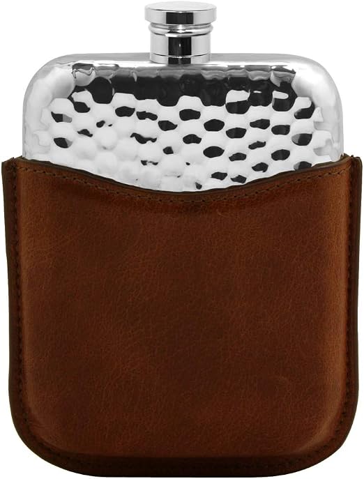 Amazon Com English Pewter Company 6oz Hammered Pewter Liquor Hip Flask With Luxury Brown Leather Pouch Plf03 Flasks