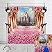 Daniu Cherry Blossoms Spring Photography Backdrop Fairytale Castle Children Photo Booth Backdground Castle Princess Theme Cake Table Decoration Banner Studio Props for Baby Prince Girl Birthday Party