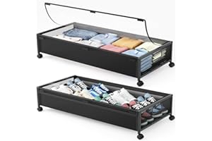 2 Pack Under Bed Storage with Wheels Metal Underbed Storage Bins with Clear Lid Under The Bed Containers Drawers Closet Organ