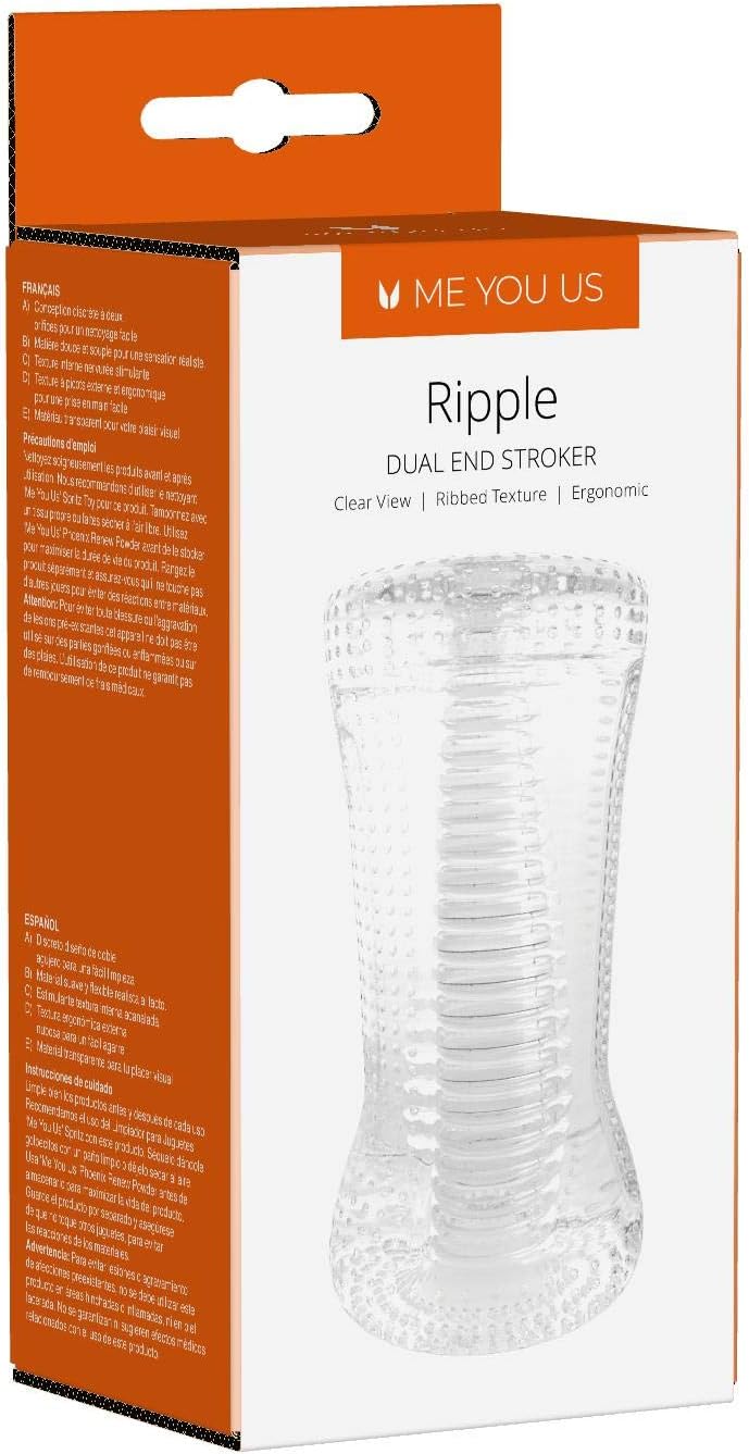 Me You Us Ripple Dual End Stroker - Transparent Male Masturbator with Double-Entry Design - Textured Sleeve - Waterproof and Body-Safe