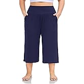 ZERDOCEAN Women's Plus Size Wide Leg Capris High Waist Yoga Pants Casual Loose Lounge Pants with Pockets